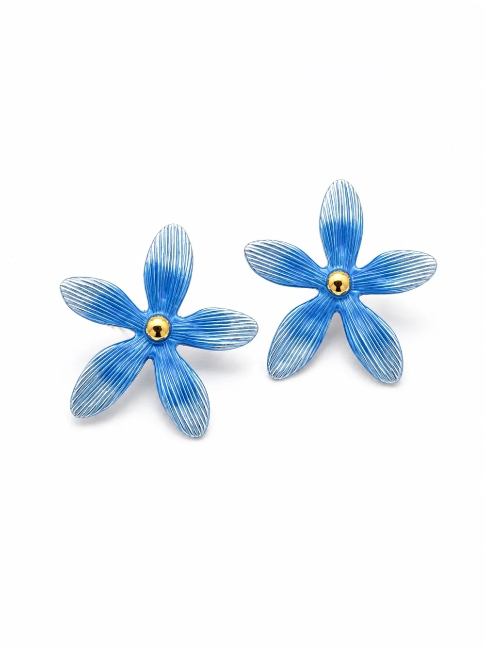 Blue Floral Petal Statement Earrings